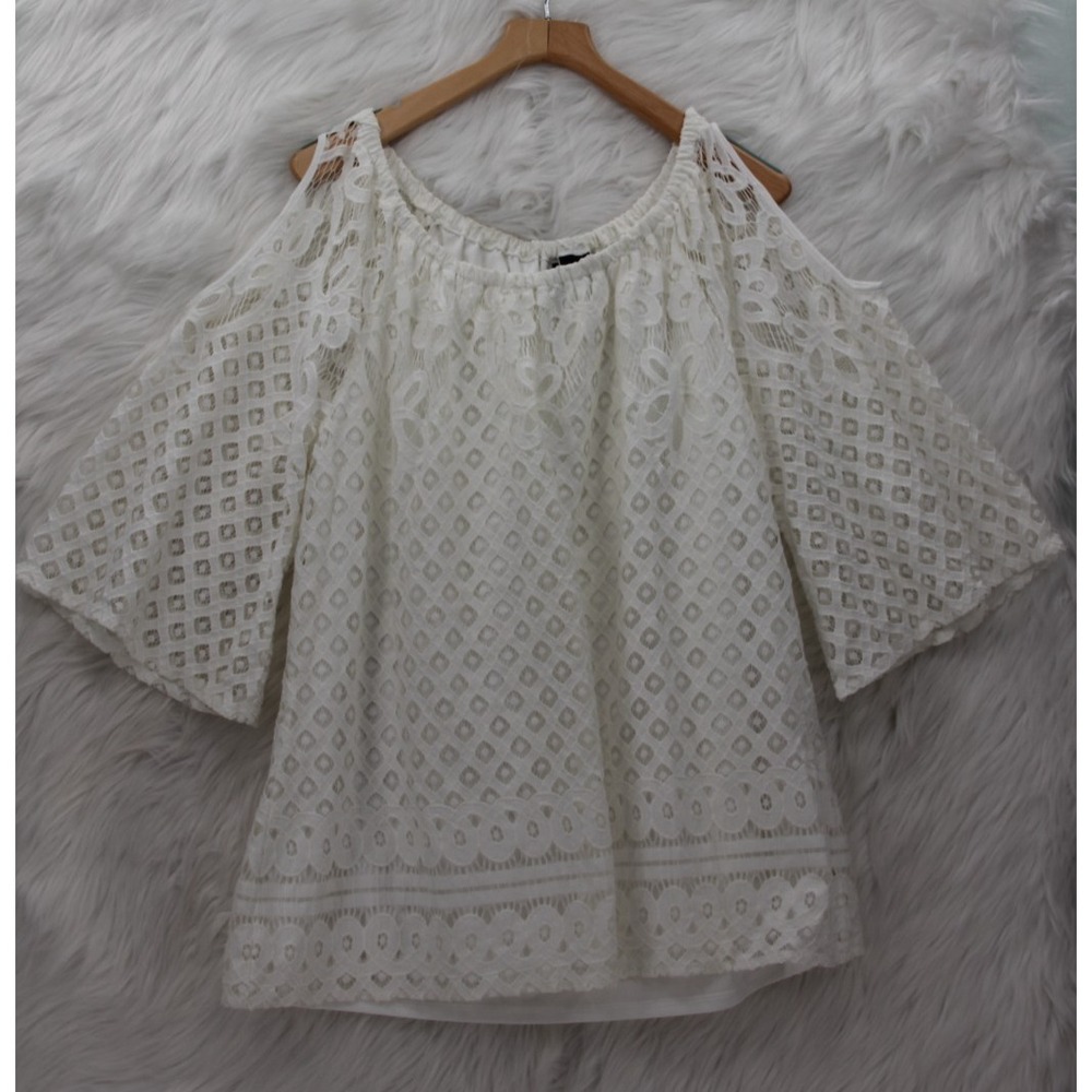 New Directions Ivory Cold Shoulder Crochet Lace Top Blouse XXL 2X Boho Romantic
